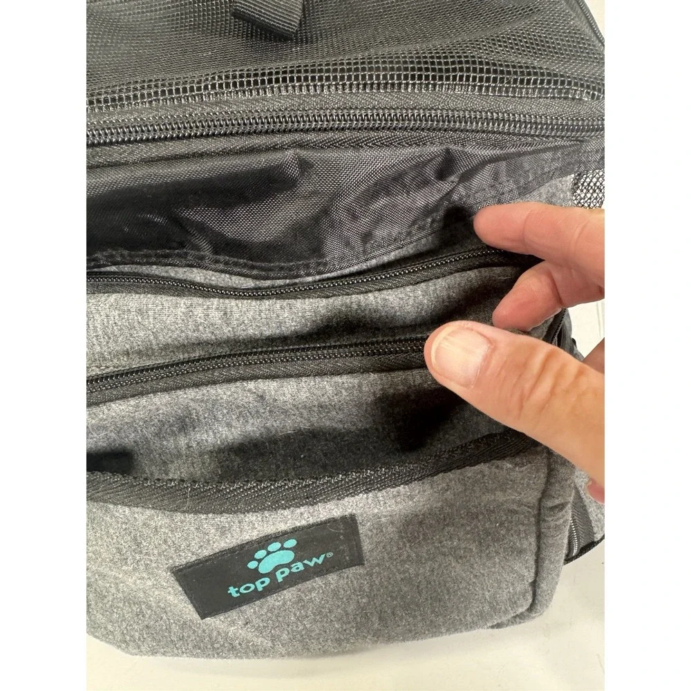 Top Paw Pet Carrier Backpack Small Dog Cat Grey Black Mesh Breathable Travel Bag